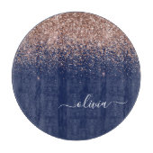 Navy Blauwe Roze Gouden Glans Roze Glitter Monogra Snijplank (Voorkant)