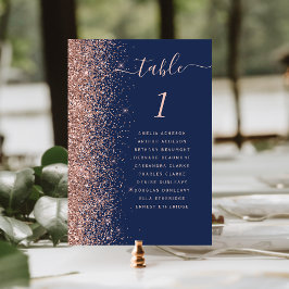 Navy Blauwe Roze Gouden Glitter Bruiloft Kaart