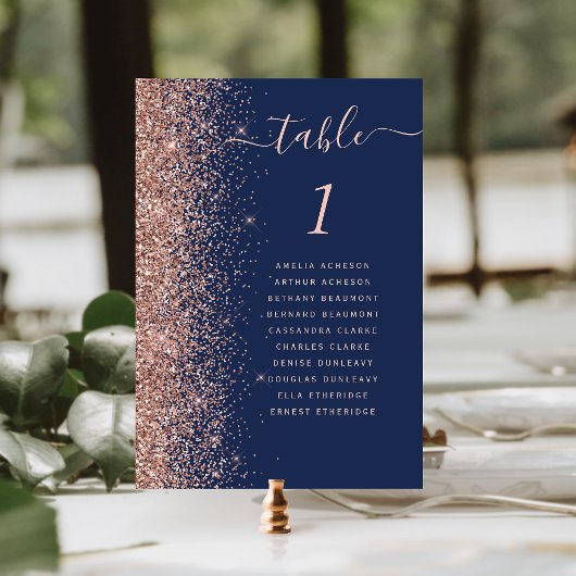 Navy Blauwe Roze Gouden Glitter Bruiloft Kaart