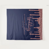 Navy Blauwe Roze Gouden Glitter Bruiloft Welkom Wandkleed (Voorkant (horizontaal))