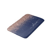 Navy Blauwe Roze Gouden Glitter Monogram Badmat (Gekanteld)