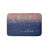 Navy Blauwe Roze Gouden Glitter Monogram Badmat (Voorkant)
