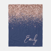 Navy Blauwe Roze Gouden Glitter Monogram Fleece Deken (Voorkant)