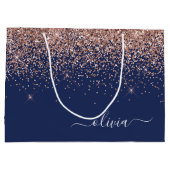 Navy Blauwe Roze Gouden Glitter Monogram Groot Cadeauzakje (Achterkant)