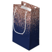 Navy Blauwe Roze Gouden Glitter Monogram Klein Cadeauzakje (Achterkant Gekanteld)