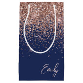 Navy Blauwe Roze Gouden Glitter Monogram Klein Cadeauzakje (Voorkant)