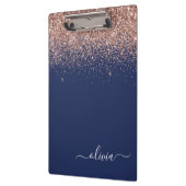 Navy Blauwe Roze Gouden Glitter Monogram Klembord (Links)