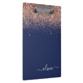 Navy Blauwe Roze Gouden Glitter Monogram Klembord (Rechts)