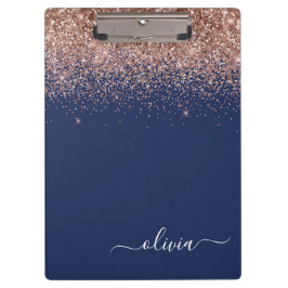 Navy Blauwe Roze Gouden Glitter Monogram Klembord