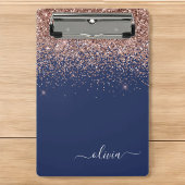 Navy Blauwe Roze Gouden Glitter Monogram Mini Klembord
