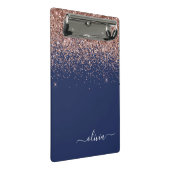 Navy Blauwe Roze Gouden Glitter Monogram Mini Klembord (Schuin)
