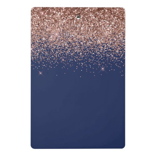Navy Blauwe Roze Gouden Glitter Monogram Mini Klembord (Achterkant)