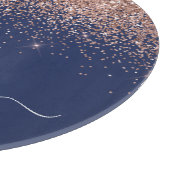 Navy Blauwe Roze Gouden Glitter Monogram Snijplank (Hoek)