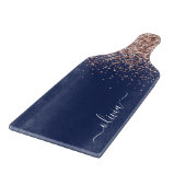 Navy Blauwe Roze Gouden Glitter Monogram Snijplank (Hoek)