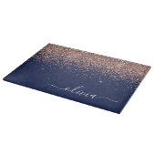 Navy Blauwe Roze Gouden Glitter Monogram Snijplank (Hoek)