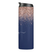 Navy Blauwe Roze Gouden Glitter Monogram Thermosbeker (Geroteerd rechts)
