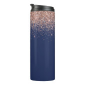 Navy Blauwe Roze Gouden Glitter Monogram Thermosbeker (Geroteerd rechts)