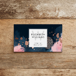 Navy Blauwe Roze Gouden Monogram Zakelijke Kaart