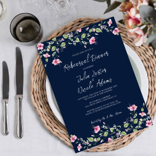 Navy Blauwe Roze Hibiscus Bloei Oefen Diner Kaart