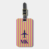 Navy Blauwe Roze Lime Vliegtuig Gestreept Monogram Bagagelabel (Voorkant verticaal)