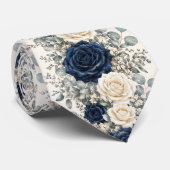 Navy Blauwe Rozen Winterhuwelijk Stropdas (Opgerold)