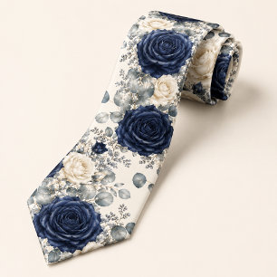 Navy Blauwe Rozen Winterhuwelijk Stropdas
