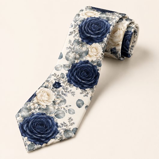 Navy Blauwe Rozen Winterhuwelijk Stropdas