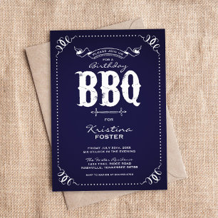 Navy Blauwe Rustieke BBQ Kookfeest Verjaardagsfees Kaart