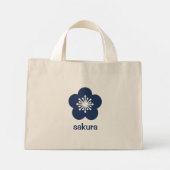 Navy Blauwe Sakura Bloesem Silhouet Mini Tote Bag (Achterkant)
