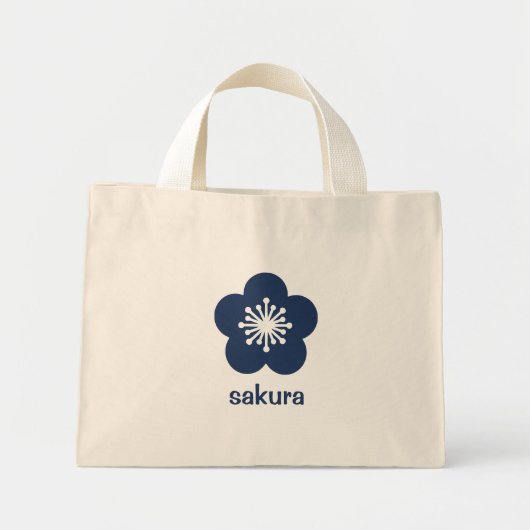 Navy Blauwe Sakura Bloesem Silhouet Mini Tote Bag (Voorkant)