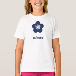 Navy Blauwe Sakura Bloesem Silhouet T-shirt