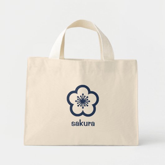 Navy Blauwe Sakurabloesem Mini Tote Bag (Voorkant)