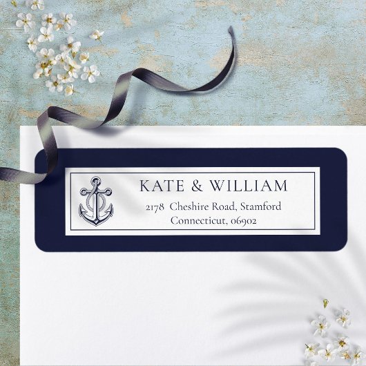 Navy Blauwe Scheepsanker Retouradres Etiket