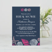 Navy Blauwe Schelpen Uitnodiging voor Zomer Bruilo (Staand voorkant)