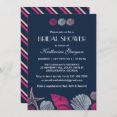 Navy Blauwe Schelpen Uitnodiging voor Zomer Bruilo (Voorkant / Achterkant)