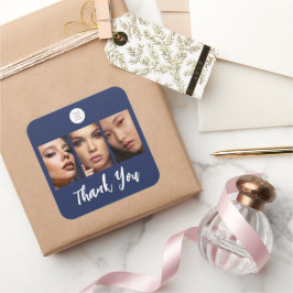 Navy Blauwe Script Logo Foto Make-up Bedankt Vierkante Sticker