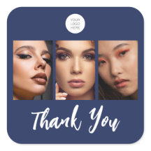 Navy Blauwe Script Logo Foto Make-up Bedankt