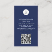 Navy Blauwe Script Logo QR Code Foto Make-up Visitekaartje (Achterkant)