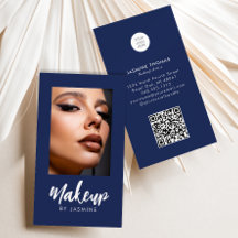 Navy Blauwe Script Logo QR Code Foto Make-up