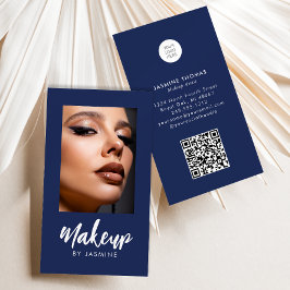 Navy Blauwe Script Logo QR Code Foto Make-up Visitekaartje