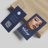 Navy Blauwe Script Logo QR Code Foto Make-up Visitekaartje