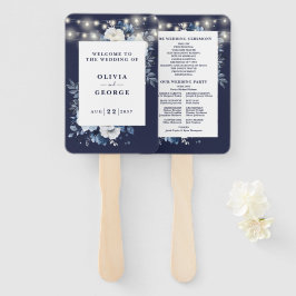 Navy Blauwe Slingerlichten Bloemen Huwelijksprogra Handwaaier