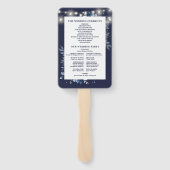 Navy Blauwe Slingerlichten Bloemen Huwelijksprogra Handwaaier (Achterkant)