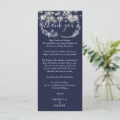 Navy Blauwe Slingerlichtjes Dank Je Wel Plaatskart Menu (Staand voorkant)