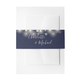 Navy Blauwe Slingerlichtjes Handtekening Script Uitnodigingen Wikkel