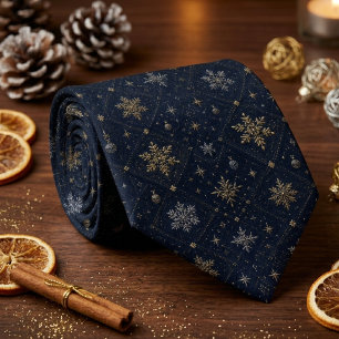 Navy Blauwe Sneeuwvlok Luxe Winter Vakantie Stropdas
