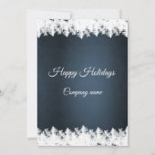 Navy blauwe sneeuwvlokken bedrijfskerstfeest kaart (Achterkant)