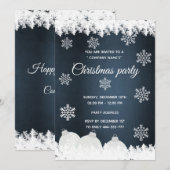 Navy blauwe sneeuwvlokken bedrijfskerstfeest kaart (Voorkant / Achterkant)
