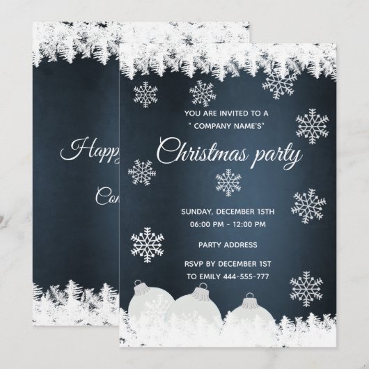 Navy blauwe sneeuwvlokken bedrijfskerstfeest kaart (Voorkant / Achterkant)