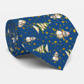 Navy blauwe strand Kerstmis Sneeuwman Patroon stro Stropdas (Opgerold)